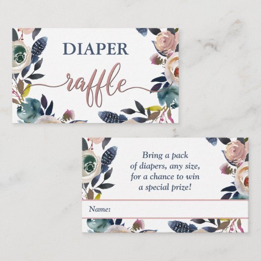 Dusty Pink Navy Baby shower Sprinkle Luier Raffle Informatiekaartje (Voorkant / Achterkant)