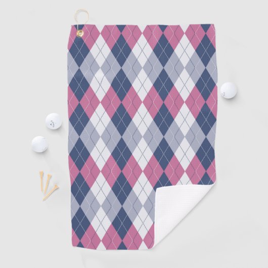 Dusty Pink & Navy Blue Slate Argyle Golfhanddoek (Insitu)
