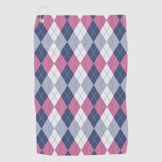 Dusty Pink & Navy Blue Slate Argyle Golfhanddoek (Voorkant)