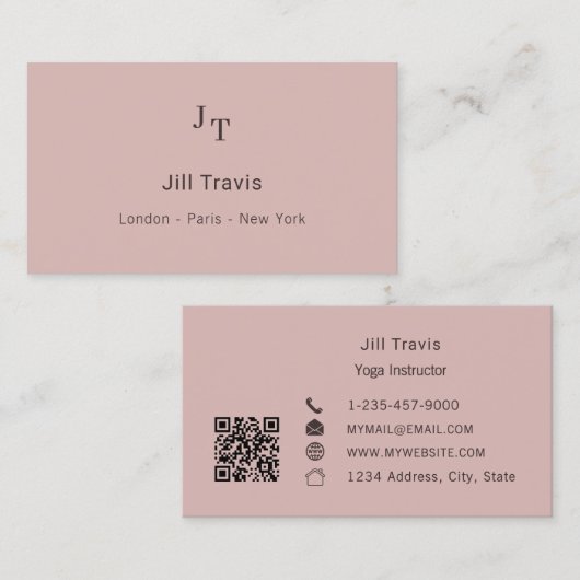 Dusty pink neutral QR code Business Card Visitekaartje (Voorkant / Achterkant)