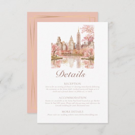 Dusty Pink New York Destination Wedding Details Informatiekaartje (Voorkant / Achterkant)
