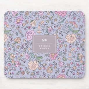 Dusty Pink Paars Blue Whimsical Colorful Floral Muismat