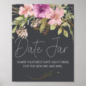 Dusty Pink Paars Elegant Floral Datum Nachtteken Poster (Voorkant)