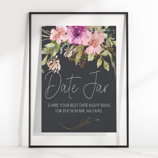 Dusty Pink Paars Elegant Floral Datum Nachtteken Poster