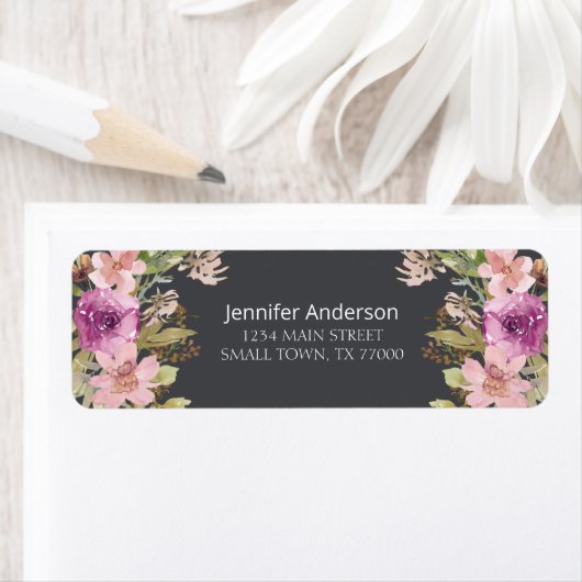 Dusty Pink Paars Floral Address Label (Insitu)