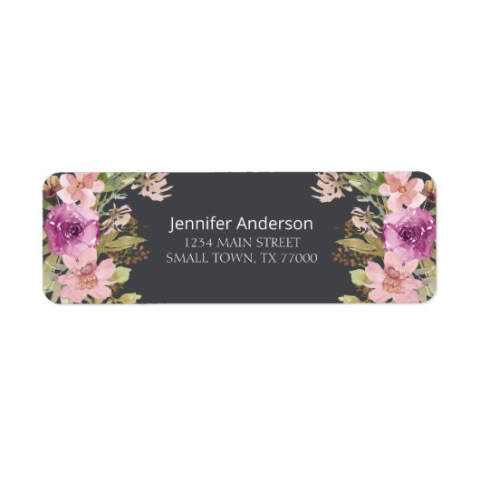 Dusty Pink Paars Floral Address Label (Voorkant)