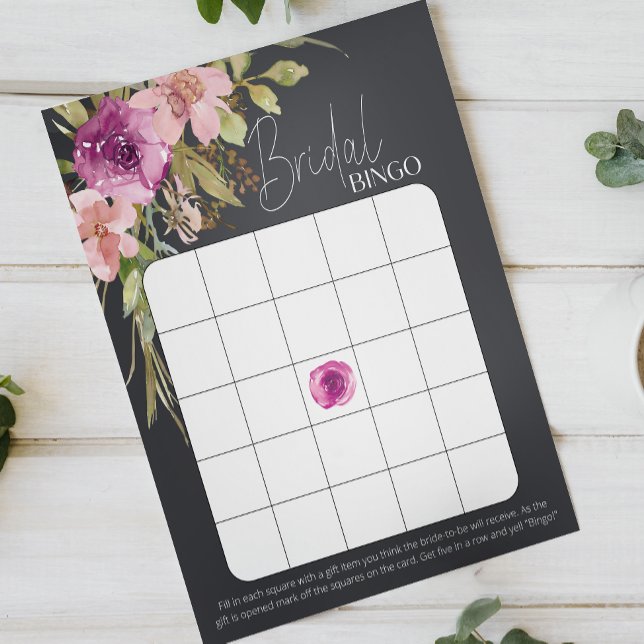 Dusty Pink Paars Floral Charcoal Bridal Bingo (Creator heeft geüpload)