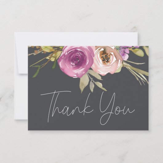Dusty Pink Paars Floral Elegant Hartelijk dank Bedankkaart (Voorkant)