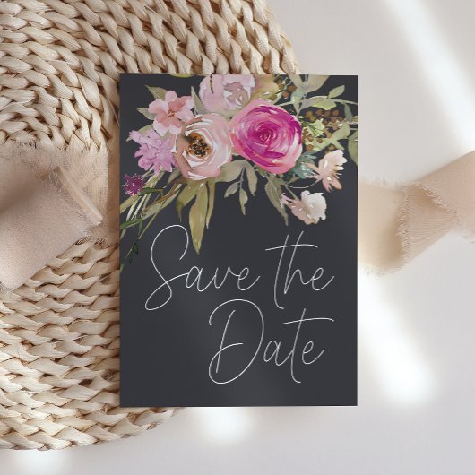 Dusty Pink Paars Floral Save The Date