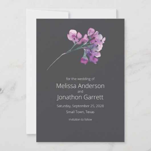 Dusty Pink Paars Floral Save The Date (Achterkant)