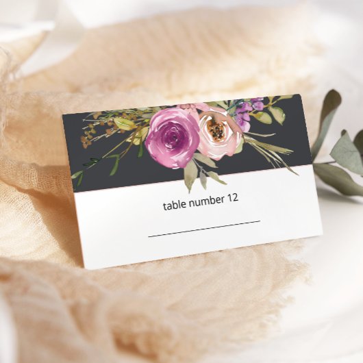 Dusty Pink Paars Floral Wedding Escort Kaart Plaatskaartje