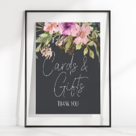 Dusty Pink Paars Floral Wedding Kaart & Gifts Sign Poster