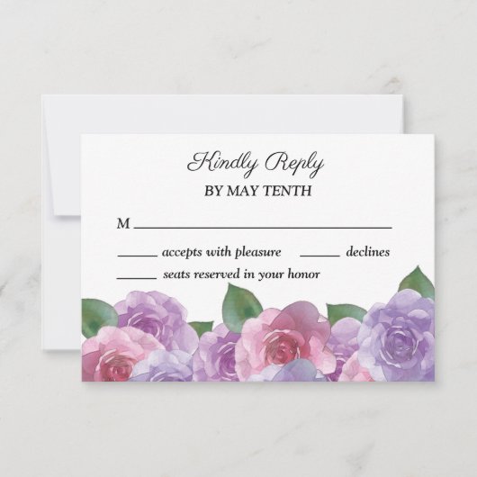 Dusty Pink Paars Floral Wedding RSVP Kaart (Voorkant)