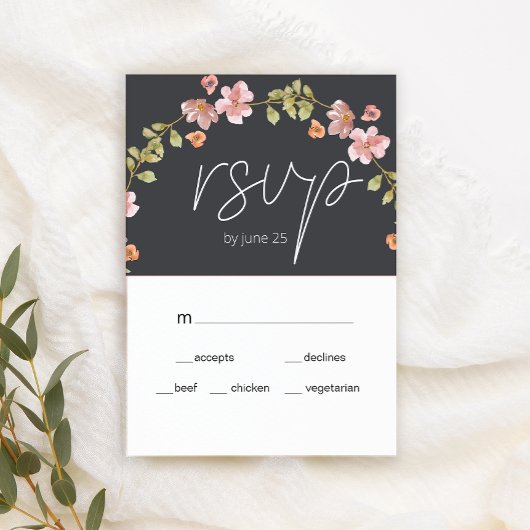 Dusty Pink Paars Floral Wedding RSVP Kaart