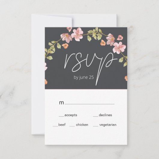Dusty Pink Paars Floral Wedding RSVP Kaart (Voorkant)