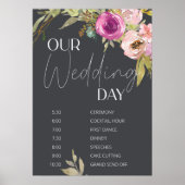 Dusty Pink Paars Floral Wedding Schedule Poster (Voorkant)