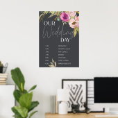 Dusty Pink Paars Floral Wedding Schedule Poster (Thuiskantoor)