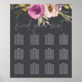 Dusty Pink Paars Floral Wedding Seating Chart Poster (Voorkant)