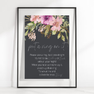 Dusty Pink Paars Floral zet een ring op het spel Poster