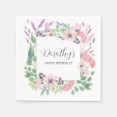 Dusty Pink Paars Wildflower 100th Birthday Party Servet (Voorkant)