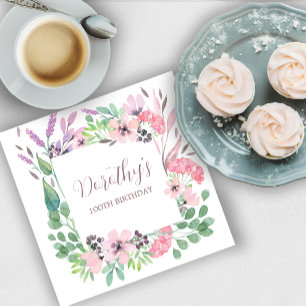 Dusty Pink Paars Wildflower 100th Birthday Party Servet