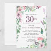 Dusty Pink Paars Wildflower 30th Birthday Kaart (Voorkant / Achterkant)