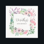 Dusty Pink Paars Wildflower 40th Birthday Party Servet<br><div class="desc">Dusty roze en paarse wilde bloemen creëer een bloem lijst. De naam van de verjaardagsvrouw wordt geschreven in een grote manuscriptdoopvont. 40e verjaardag volgt. Deze verjaardagsservet maakt deel uit van het 40e Birthday Dusty Pink en Paars collectie. Het bevat vele DIY sjablonen die u snel uitnodigingen en partijbenodigdheden laten creëer....</div>
