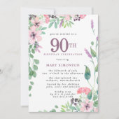 Dusty Pink Paars Wildflower 90th Birthday Kaart (Voorkant)