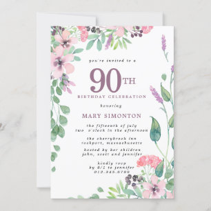 Dusty Pink Paars Wildflower 90th Birthday Kaart