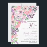 Dusty Pink Paars Wildflower 90th Birthday Kaart<br><div class="desc">Eer een speciale vrouw met deze elegante en vrouwelijke 90th Birthday party uitnodiging. De 90ste is geschreven in grote stoffige paarse tekst. De viering van de verjaardag volgt. De naam van de vereerde gast is ook in stoffige paars. De verjaardagsfeestdetails zijn omringd door paarse en roze landweide wildbloemen. De bloemelementen...</div>