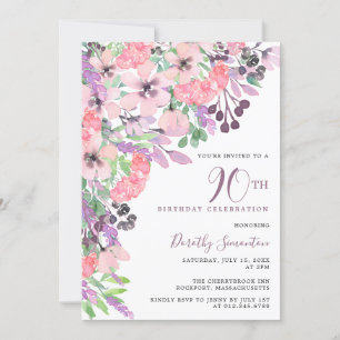 Dusty Pink Paars Wildflower 90th Birthday Kaart