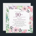 Dusty Pink Paars Wildflower 90th Birthday Kaart<br><div class="desc">Eer een speciale vrouw met deze elegante en vrouwelijke 90th Birthday party uitnodiging. De 90ste is geschreven in grote stoffige paarse tekst. De viering van de verjaardag volgt. De naam van de geëerde gast staat ook in paarse hoofdletters. De verjaardagsfeestdetails zijn omringd door paarse en roze landweide wildbloemen. De bloemelementen...</div>