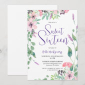 Dusty Pink Paars Wildflower Sweet 16 Kaart (Voorkant / Achterkant)