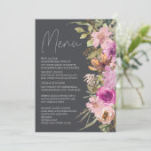 Dusty Pink Paarse Floral Romantic Wedding Menu (Staand voorkant)