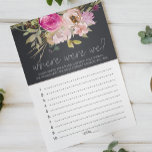 Dusty Pink Paarse Rozen Game waar we heen gingen Flyer<br><div class="desc">Waar waren we vrijgezellenfeest? Waterverf stoffige roze en paarse bloemen op een houtskoolachtergrond. Overeenkomende objecten om je collectie te voltooien zijn beschikbaar in onze Zazzle winkel!</div>