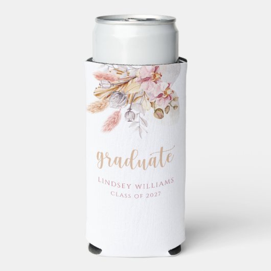 Dusty Pink Pampas Grass Boho Floral Afstuderen Seltzer Blikjeskoeler (Seltzer Voorkant)