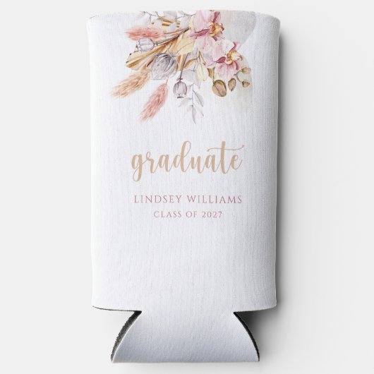 Dusty Pink Pampas Grass Boho Floral Afstuderen Seltzer Blikjeskoeler (Voorkant)