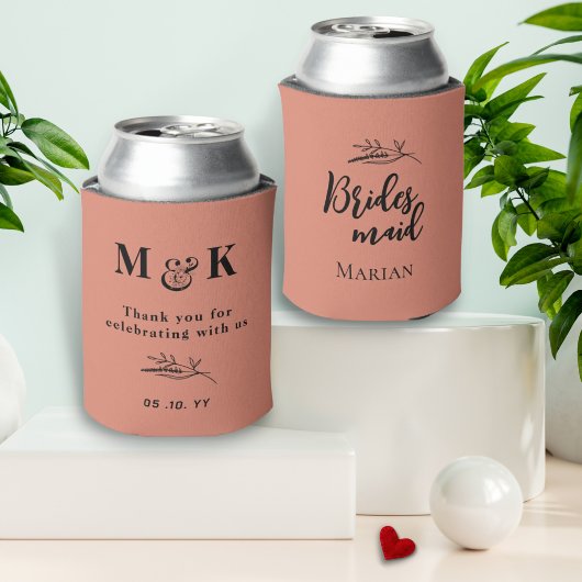 Dusty Pink Party Weddenschap Bridesmaid Monogram Blikjeskoeler