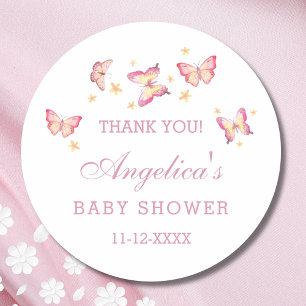 Dusty Pink Peach Butterfly Baby shower Dank u Ronde Sticker