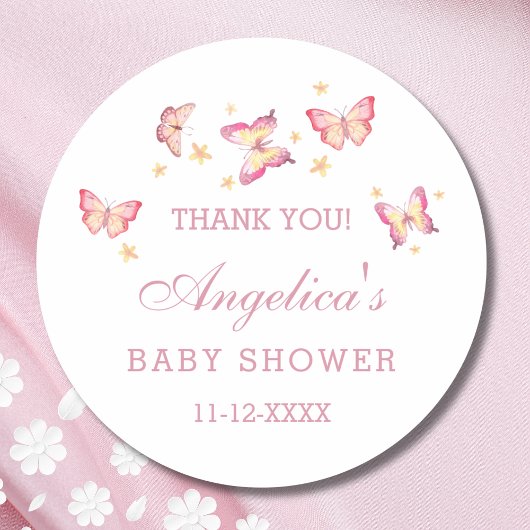 Dusty Pink Peach Butterfly Baby shower Dank u Ronde Sticker
