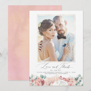Dusty Pink Peach Floral Wedding Dank u Kaart