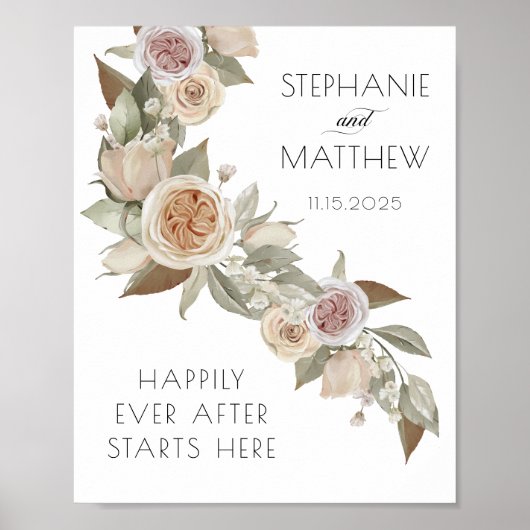 Dusty Pink Peach Flowy Botanical Floral Wedding Poster (Voorkant)