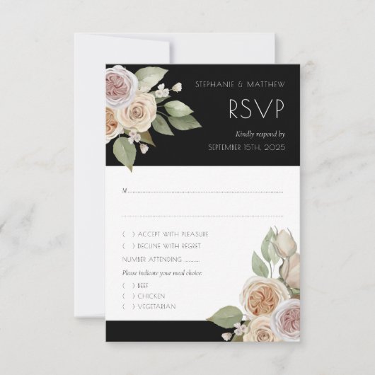 Dusty Pink Peach Roos Botanical Black Weddenschap RSVP Kaartje (Voorkant)