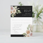 Dusty Pink Peach Roos Botanical Black Weddenschap RSVP Kaartje (Staand voorkant)