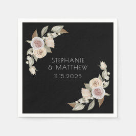 Dusty Pink Peach Roos Botanical Black Weddenschap Servet