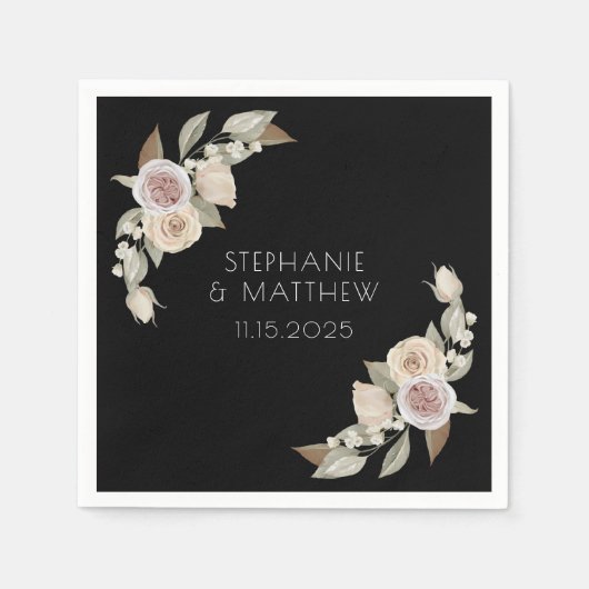 Dusty Pink Peach Roos Botanical Black Weddenschap Servet (Voorkant)