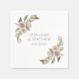 Dusty Pink Peach Roos Botanical Floral Wedding Servet