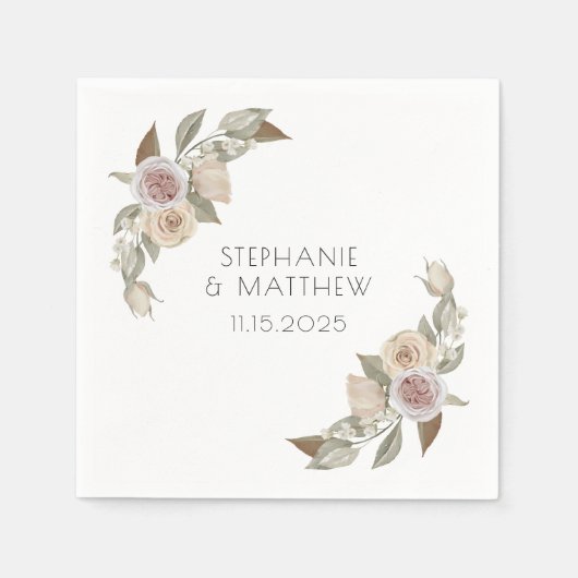Dusty Pink Peach Roos Botanical Floral Wedding Servet (Voorkant)