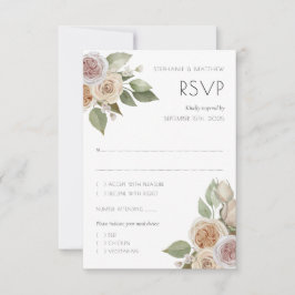 Dusty Pink Peach Roos Botanical Wedding RSVP Kaartje