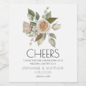 Dusty Pink Peach Roos Floral Botanical Wedding Wijn Etiket (Enkel label)